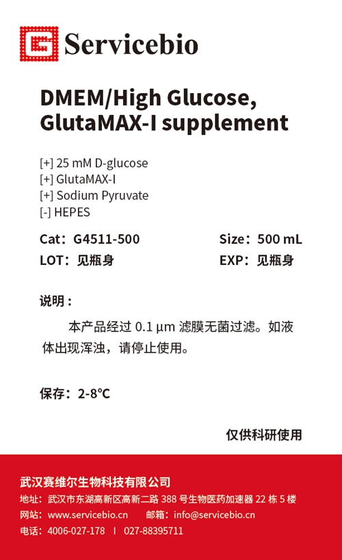 G4511-500ML Hohe Glukose Dmem mit Glutamax-I Ergänzungskulturmedium